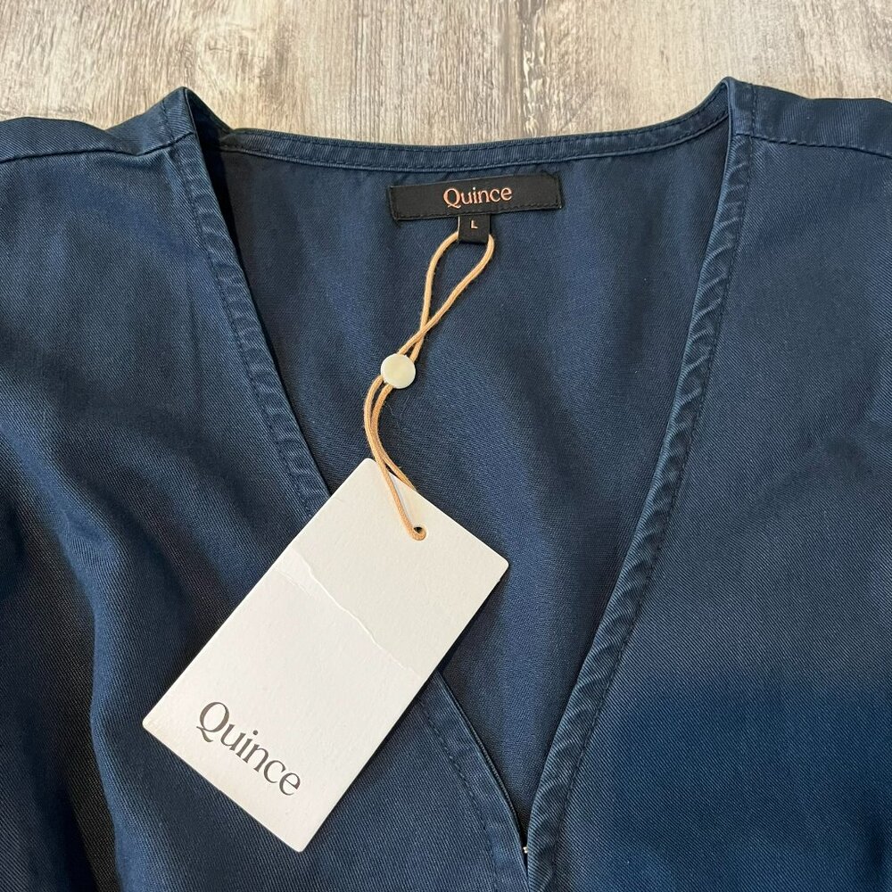 NWT! Quince Vintage Wash Tencel Button Front Dress, Midnight Blue, Size Large - Picture 9 of 13